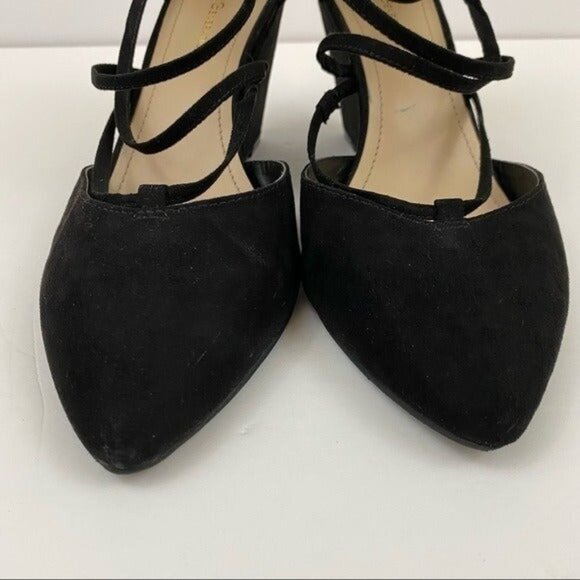 BCBGeneration Zolee2 Black Strappy Pointy Toe Wedge Heels Holiday Office Size 8M - Picture 2 of 10